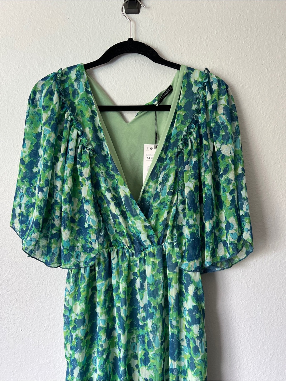 Zara Floral Jumpsuit Green Blue Size xsmall NWT - Picture 5 of 7